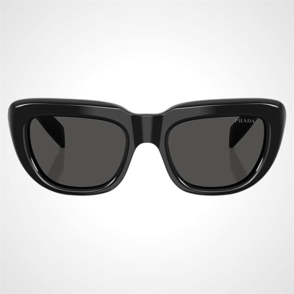 New PRADA Sunglasses Black Rectangle Cat Eye Grey Lens Women's - Picture 3 of 5